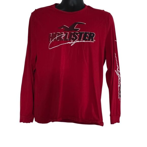 Hollister Men's Size Large Red Black White Logo Long Sleeve T-Shirt - Picture 1 of 5